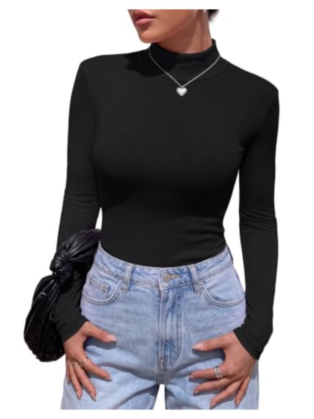 Mock Turtleneck Long Sleeve Crop Top Stretch Knit Layering Fall Winter